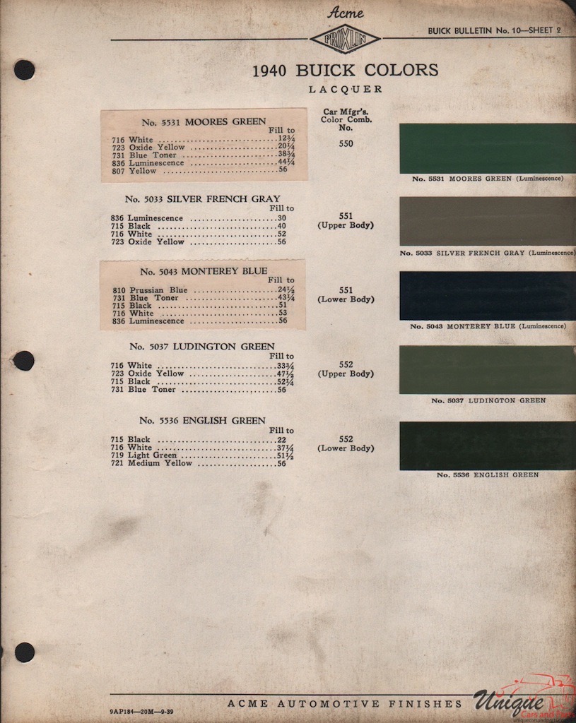 1940 Buick Paint Charts Acme 2